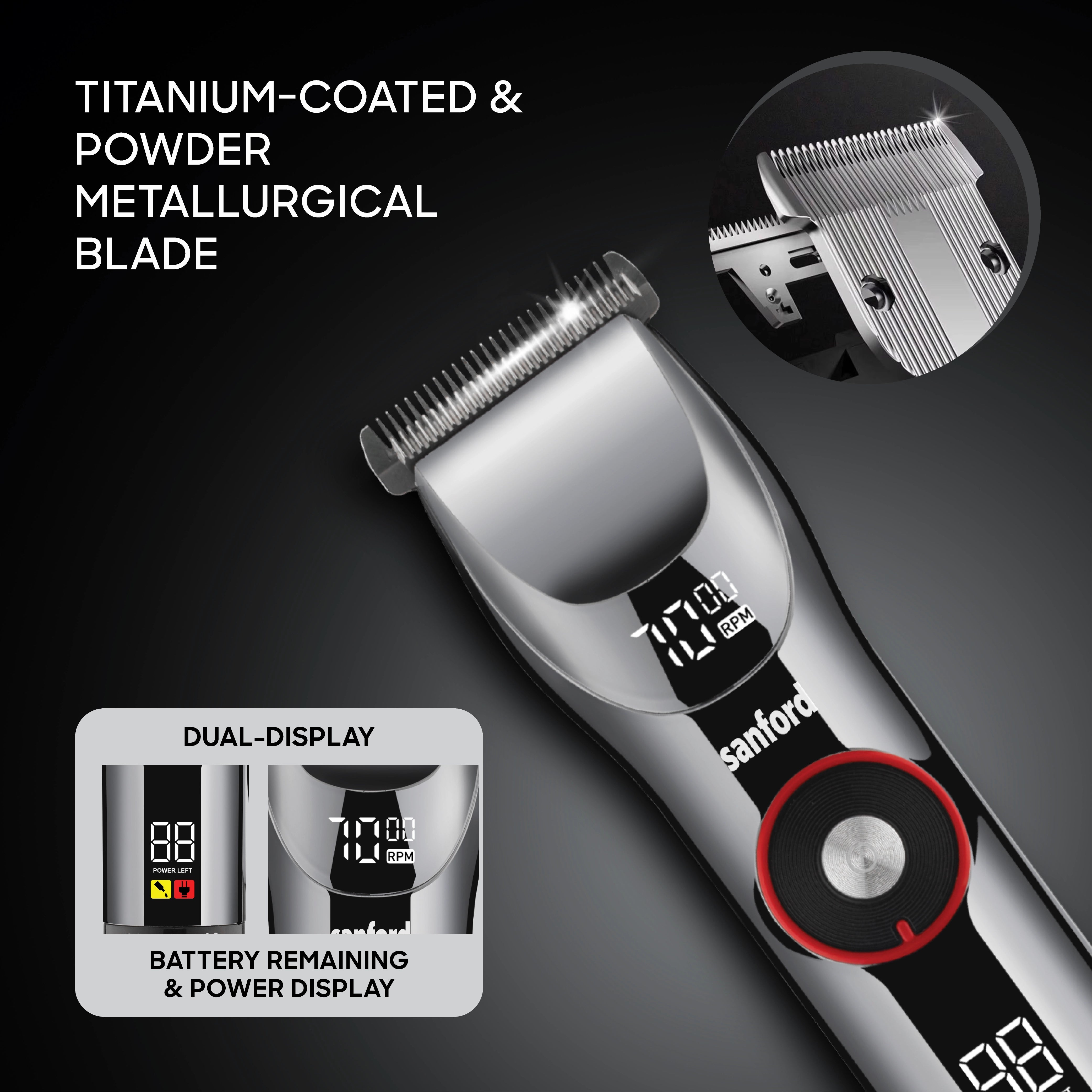 Sanford Professional Hair Clipper with Wireless Charging Base and Dual Display - SF9722HC Sanford KSA