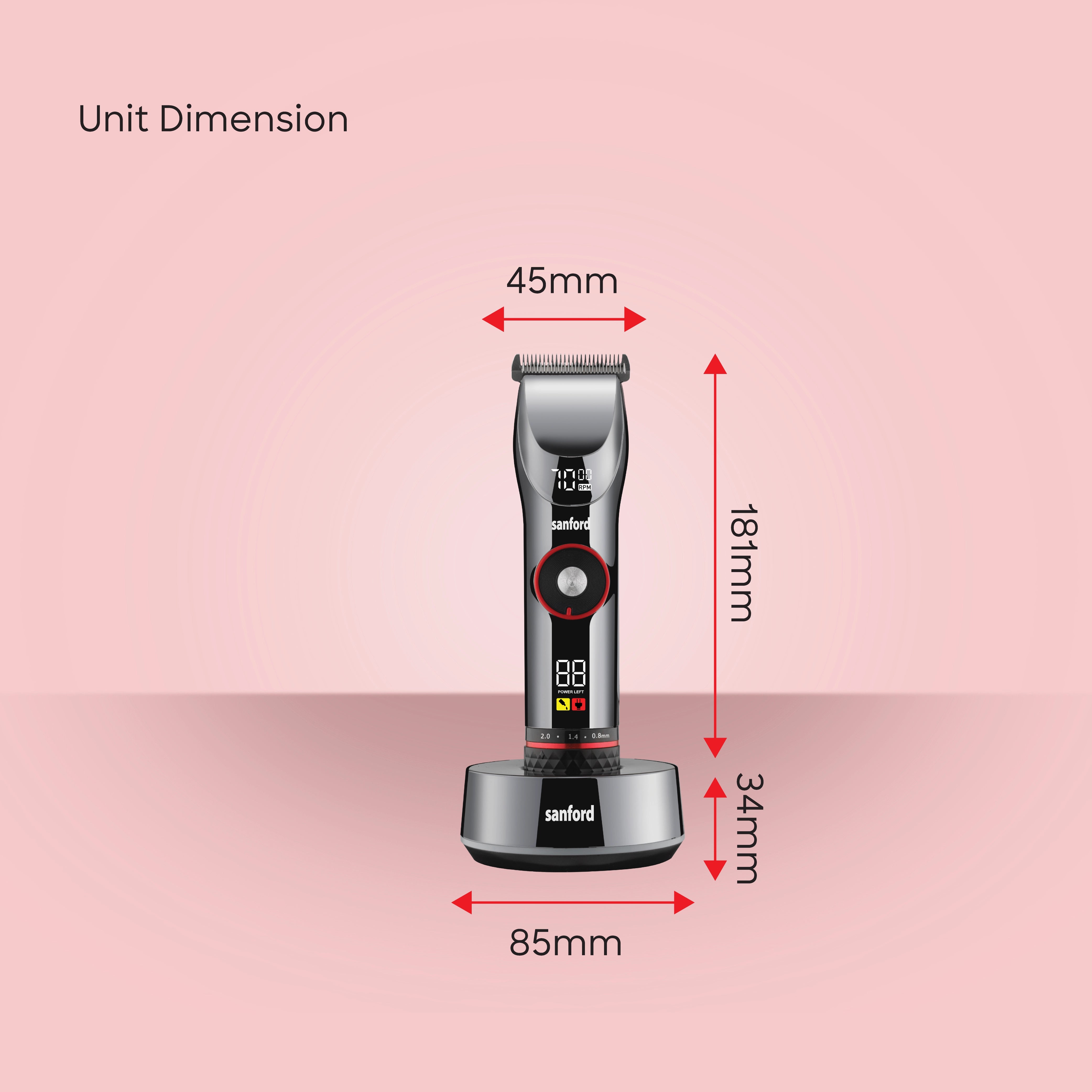 Sanford Professional Hair Clipper with Wireless Charging Base and Dual Display - SF9722HC Sanford KSA