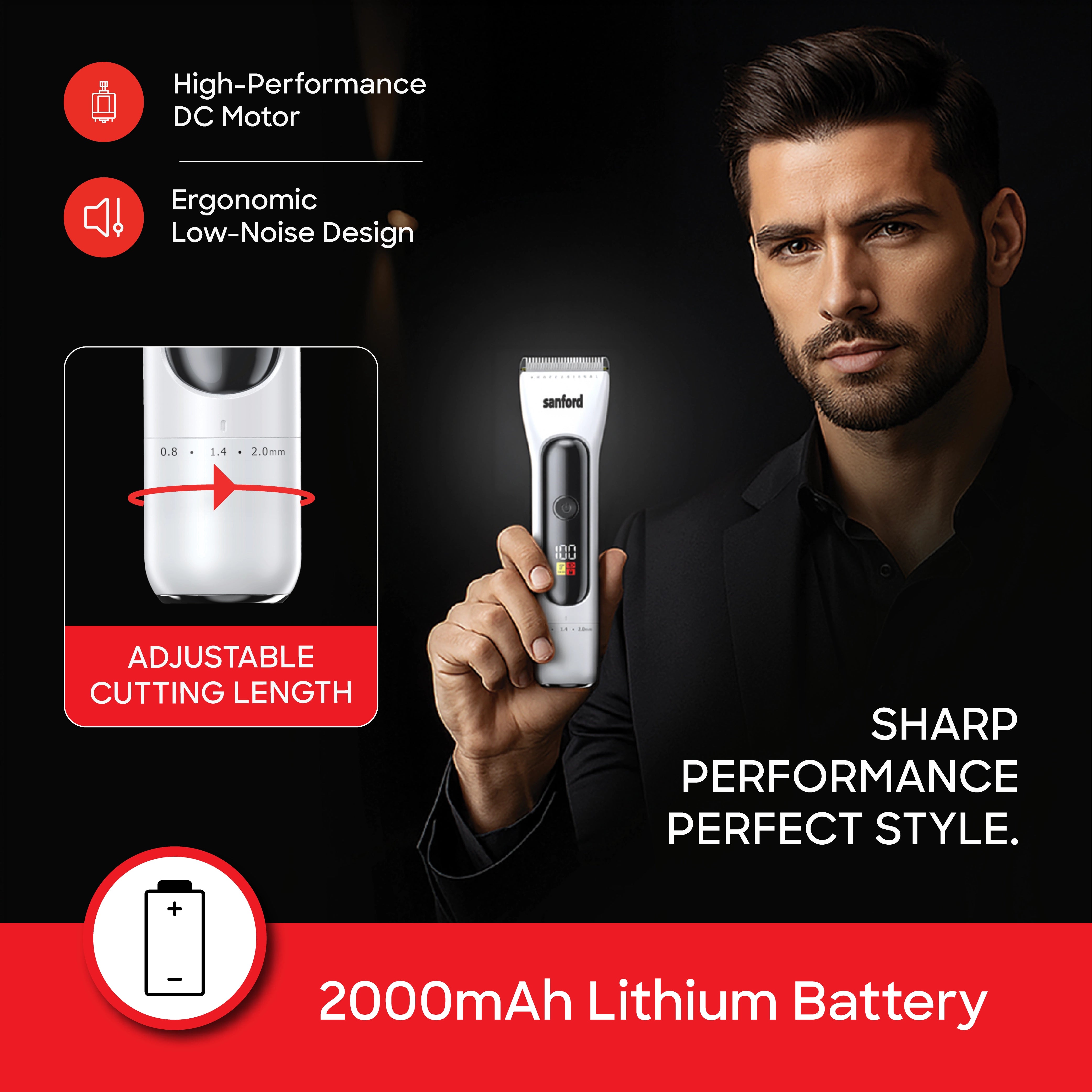 Sanford Professional Hair Clipper with Titanium Ceramic Blade and LED Display - SF9724HC Sanford KSA