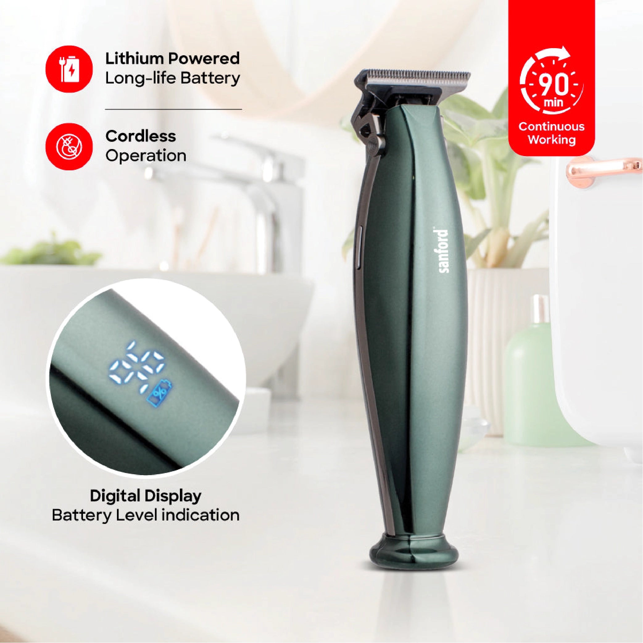 Sanford Hair & Beard Clipper with 90 Min Runtime Stainless Steel Blade and Precision Grooming Performance - SF9740HC Sanford KSA