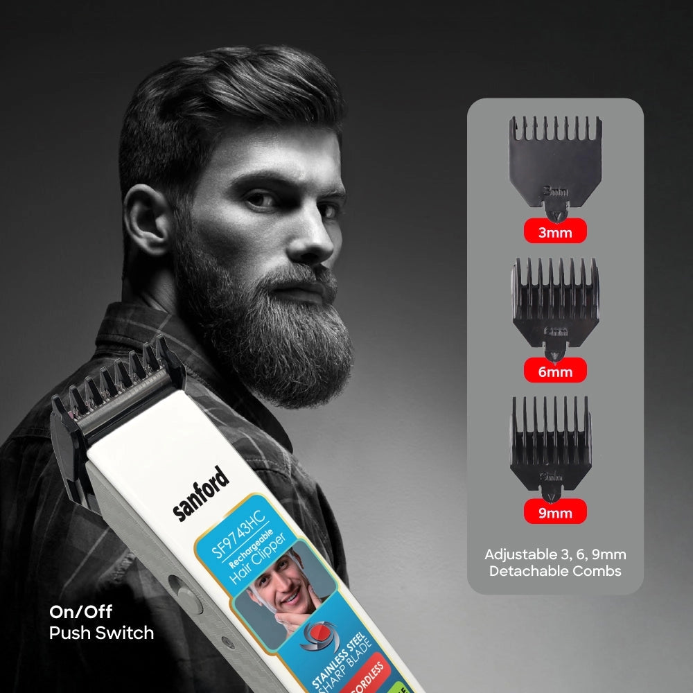 Sanford Hair Clipper Rechargeable Cordless with Stainless Steel Blade - SF9743HC Sanford KSA