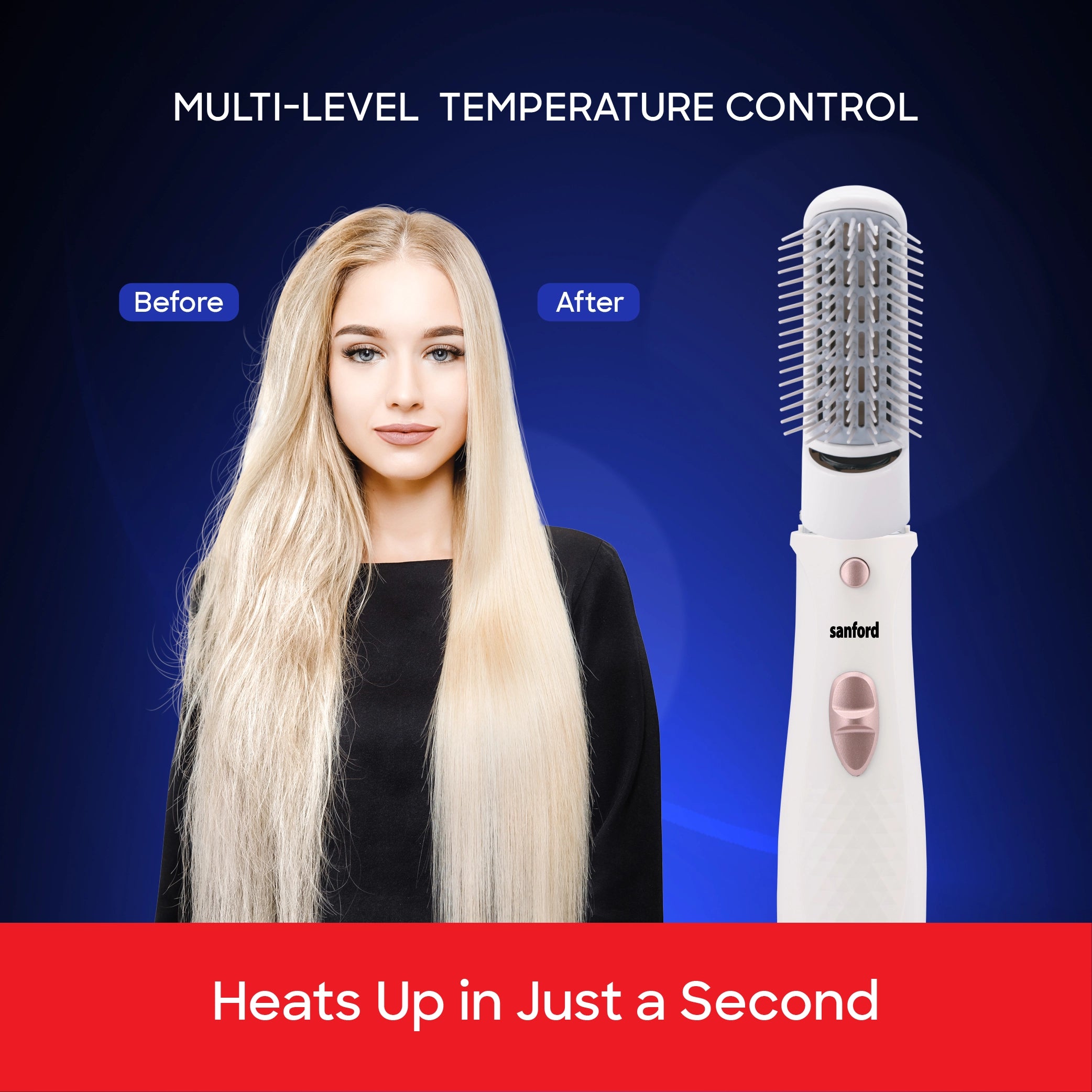 Sanford 4-in-1 Hot Air Hair Styler 800W with Vent Brush, Curling Wand & Styler Head - SF9752HS Sanford KSA