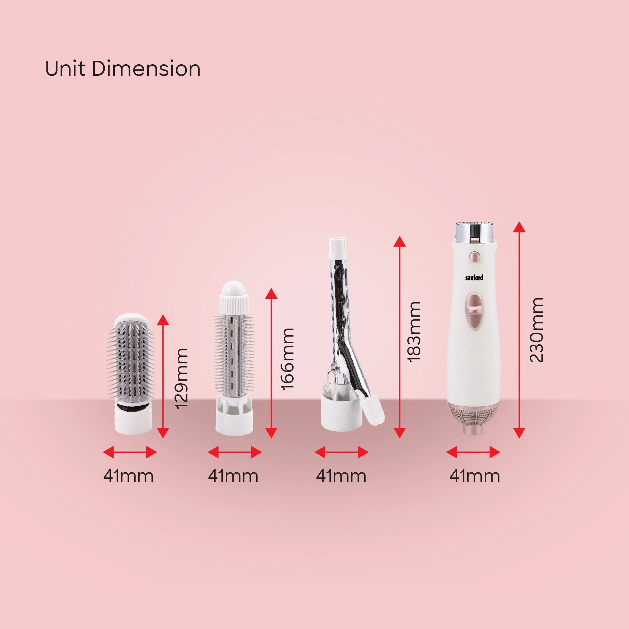 Sanford 4-in-1 Hot Air Hair Styler 800W with Vent Brush, Curling Wand & Styler Head - SF9752HS Sanford KSA