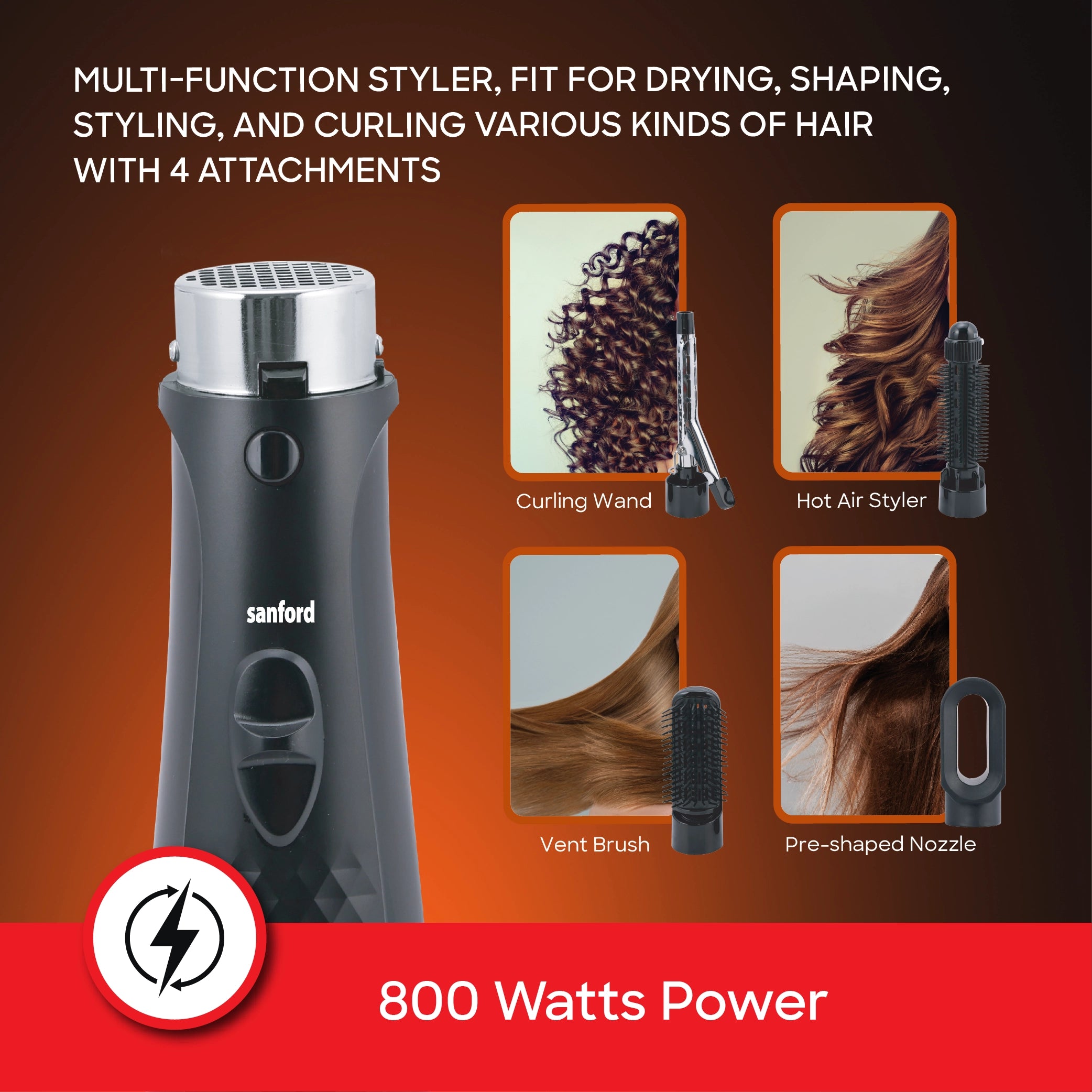 Sanford Hair Styler KSA 5 in 1 with 4 Attachments 800W - SF9753HS Sanford KSA