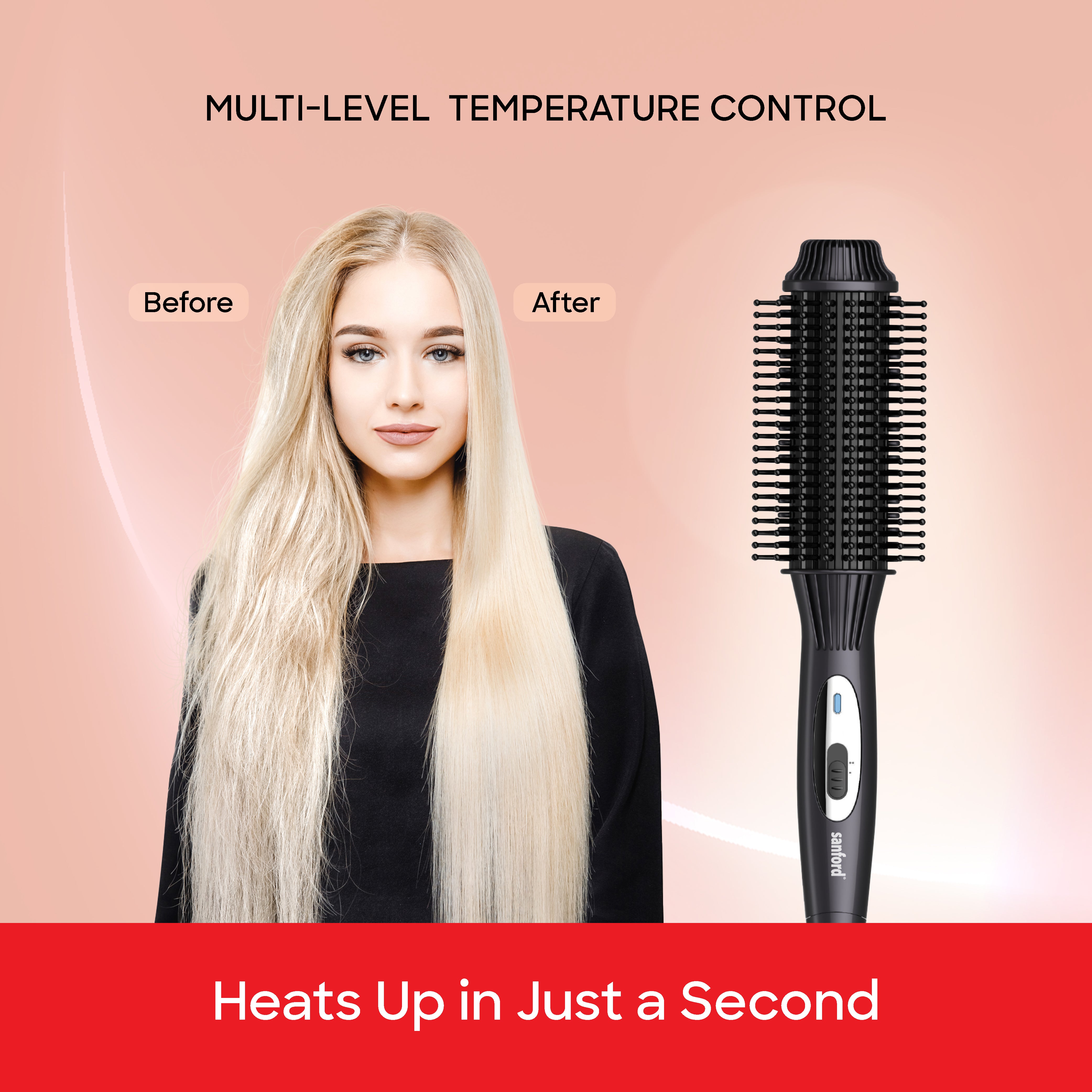 Sanford Heated Hair Styling Brush 28W with Ceramic Ion Technology & Dual Temperature - SF9767HS Sanford KSA