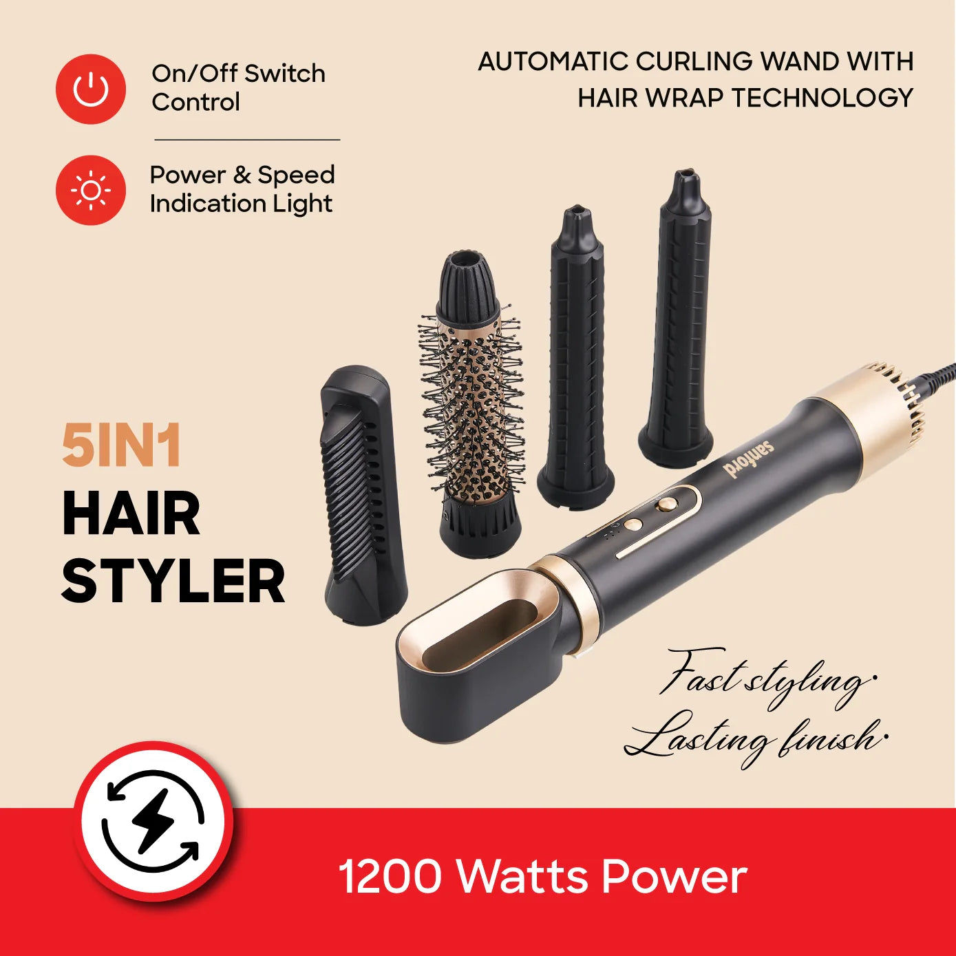 hair styler 5 in 1 auto curling wand multiple attachments sanford 4