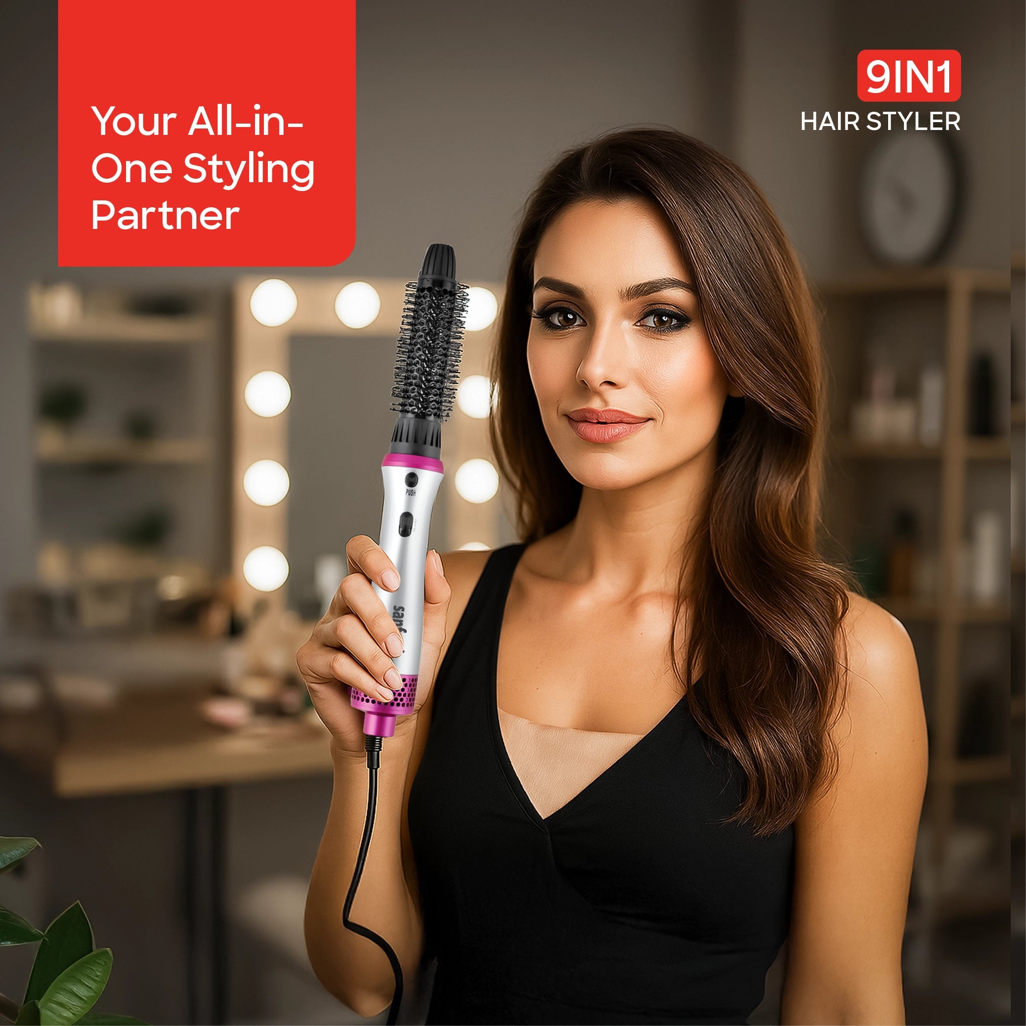 Sanford 9-in-1 Hot Air Hair Styler 800W with Multi-Styling Brushes & Cool Shot - SF9796HS Sanford KSA