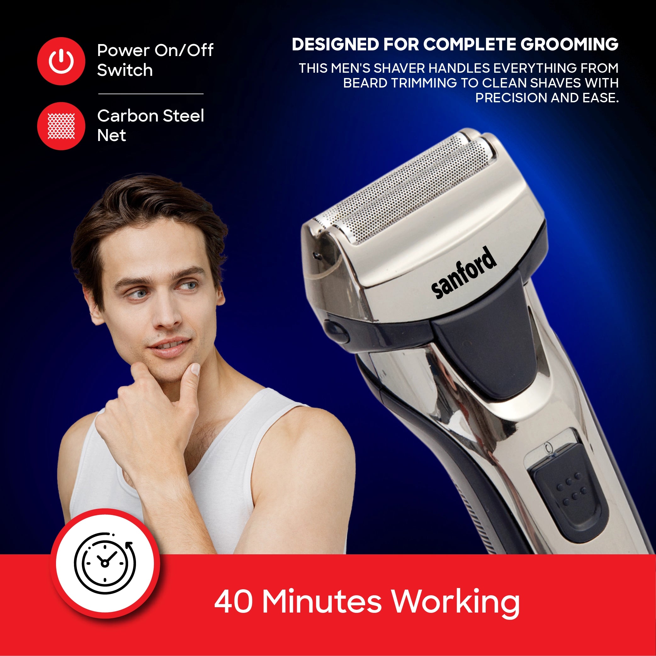 Sanford Men Shaver KSA Rechargeable 2 Reciprocating Blades - SF9808MS Sanford KSA