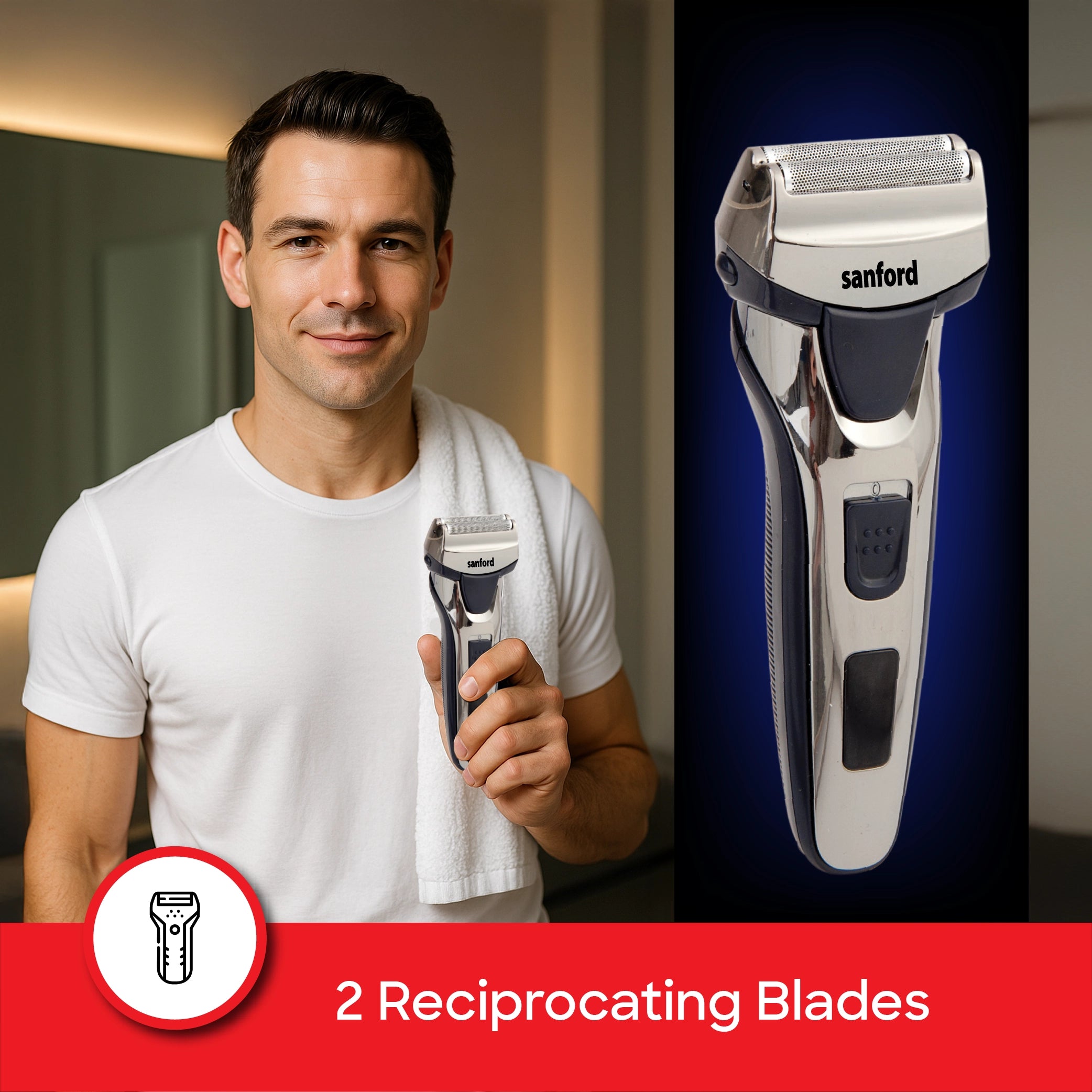 Sanford Men Shaver KSA Rechargeable 2 Reciprocating Blades - SF9808MS Sanford KSA