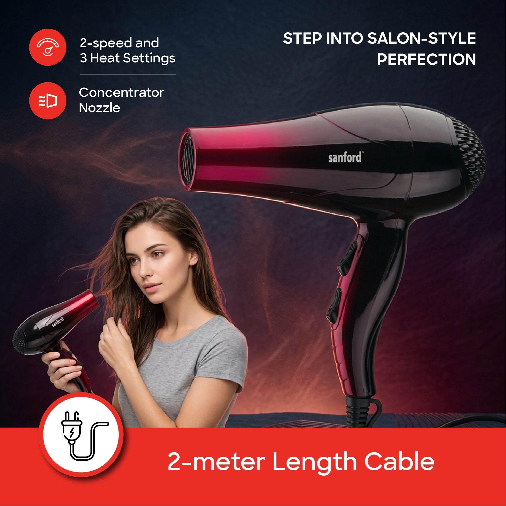 Sanford Hair Dryer KSA 1200W 2 Speed & 3 Heat Levels - SF984HD Sanford KSA