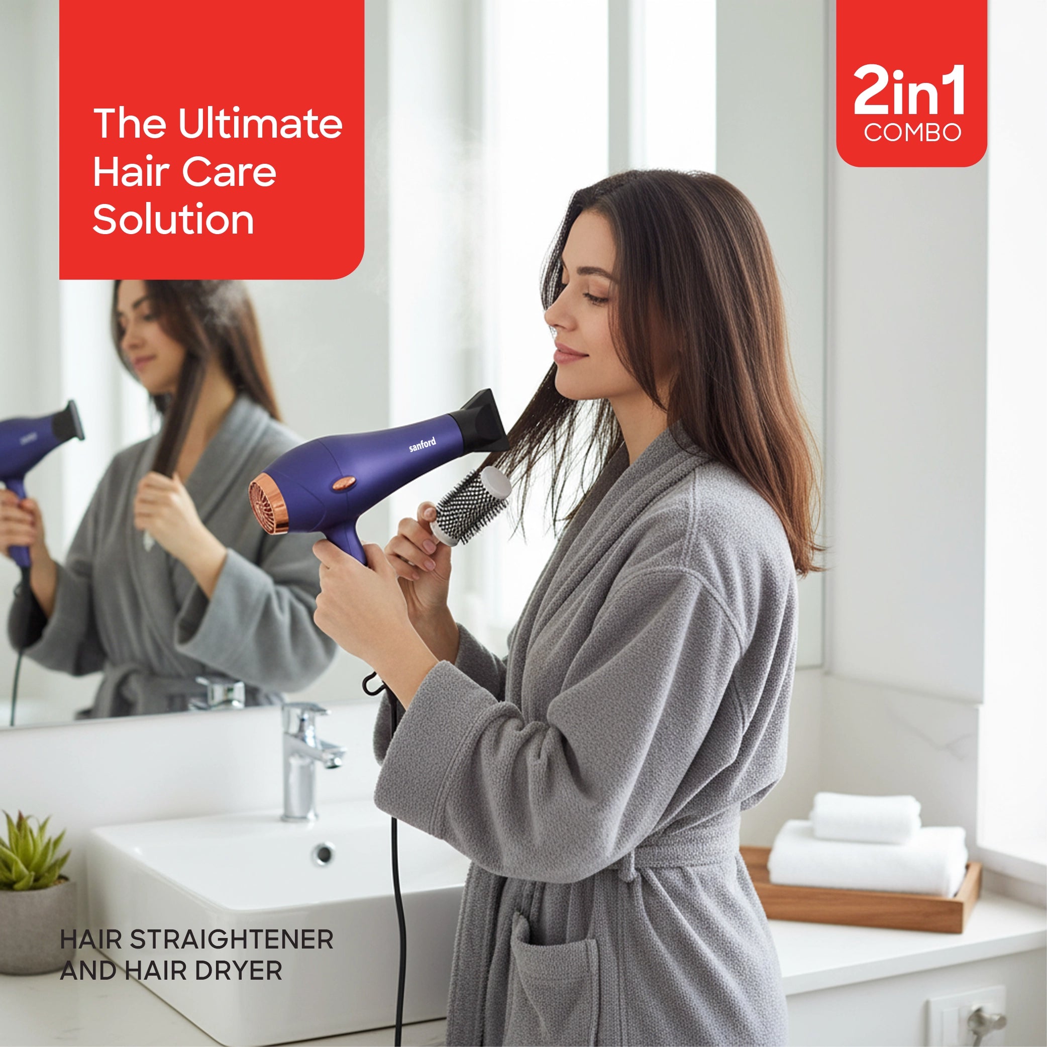 Sanford Hair Care Combo KSA 2 in 1 Hair Dryer & Straightener - SF985PCC Sanford KSA