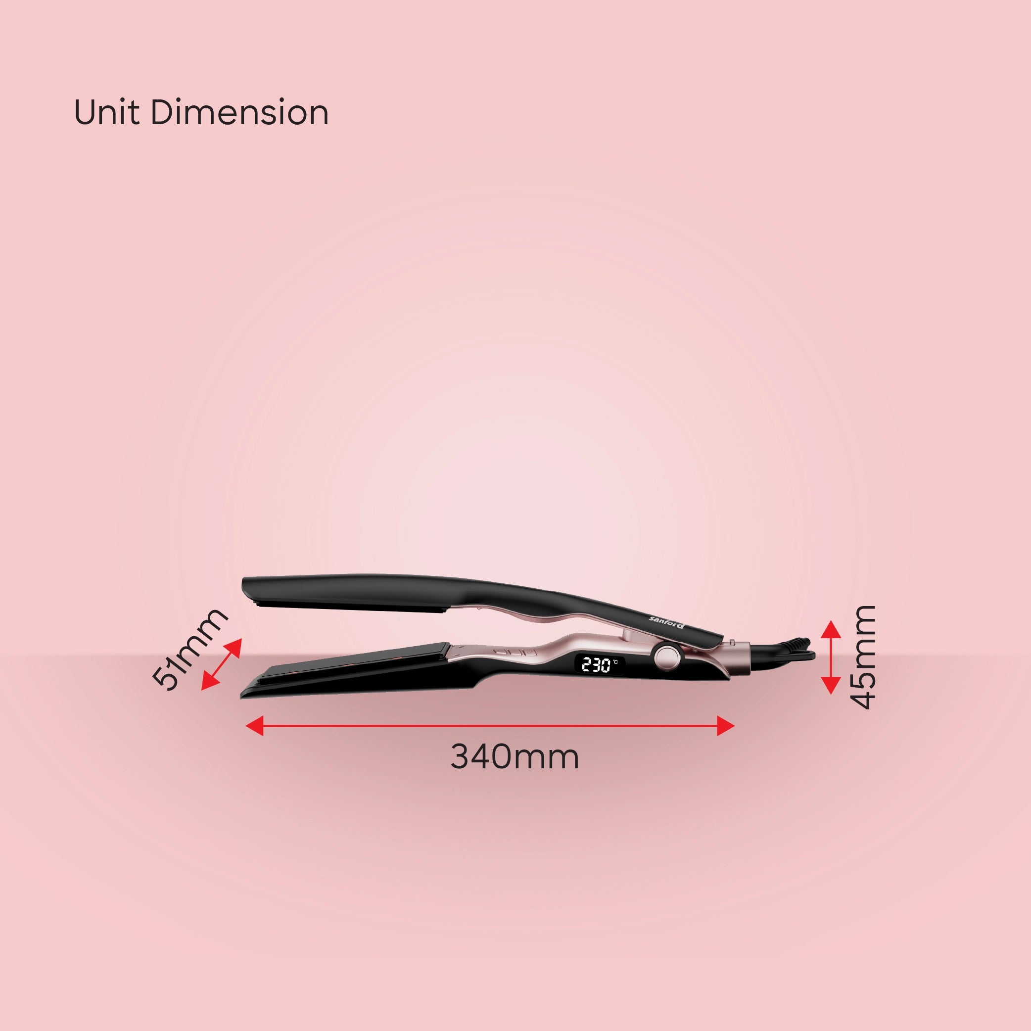 Sanford Infrared Hair Straightener 100–230°C with Digital Display & PTC Heating - SF999HST Sanford KSA
