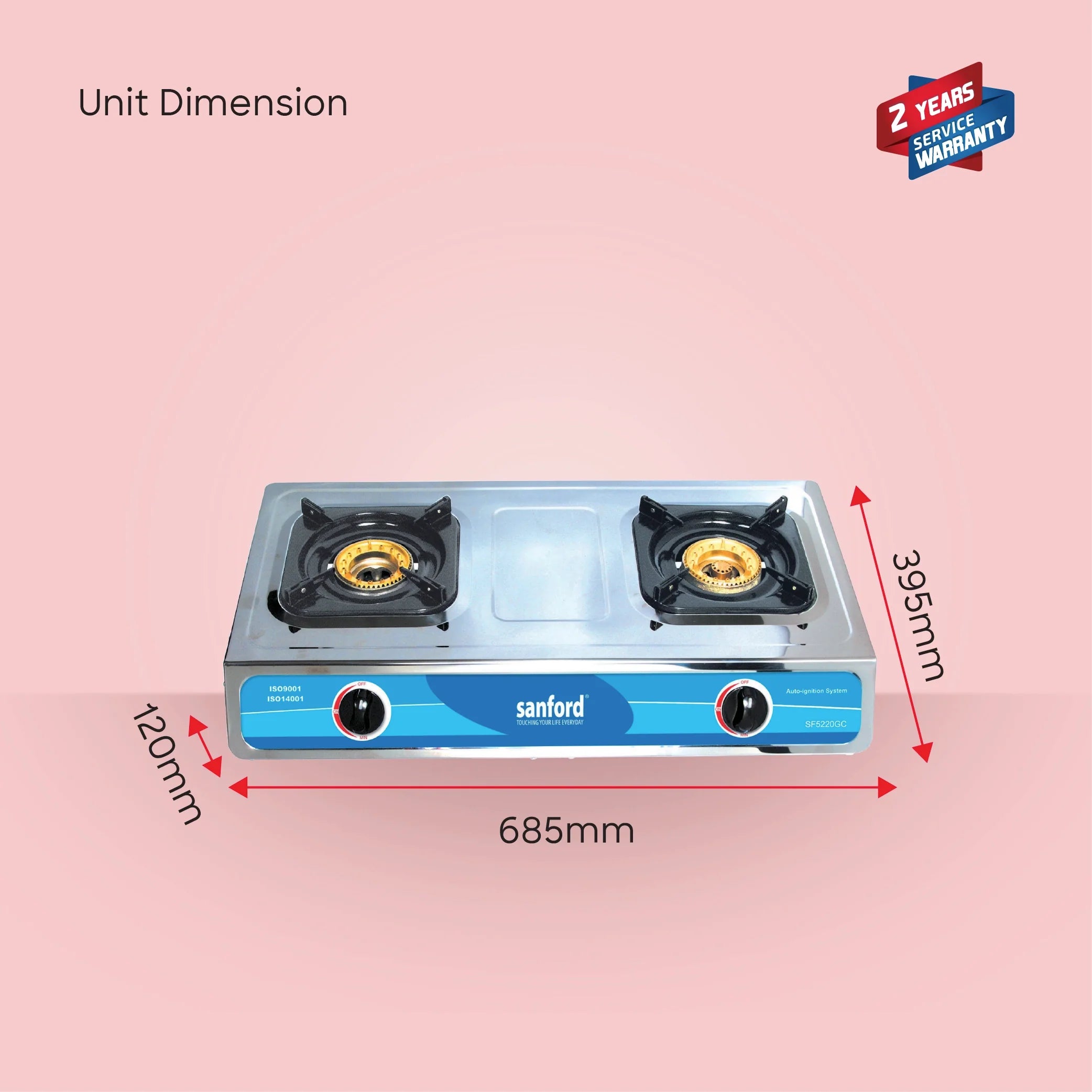 2 burner gas stove with stainless steel body auto ignition Powerful Flame sanford 6