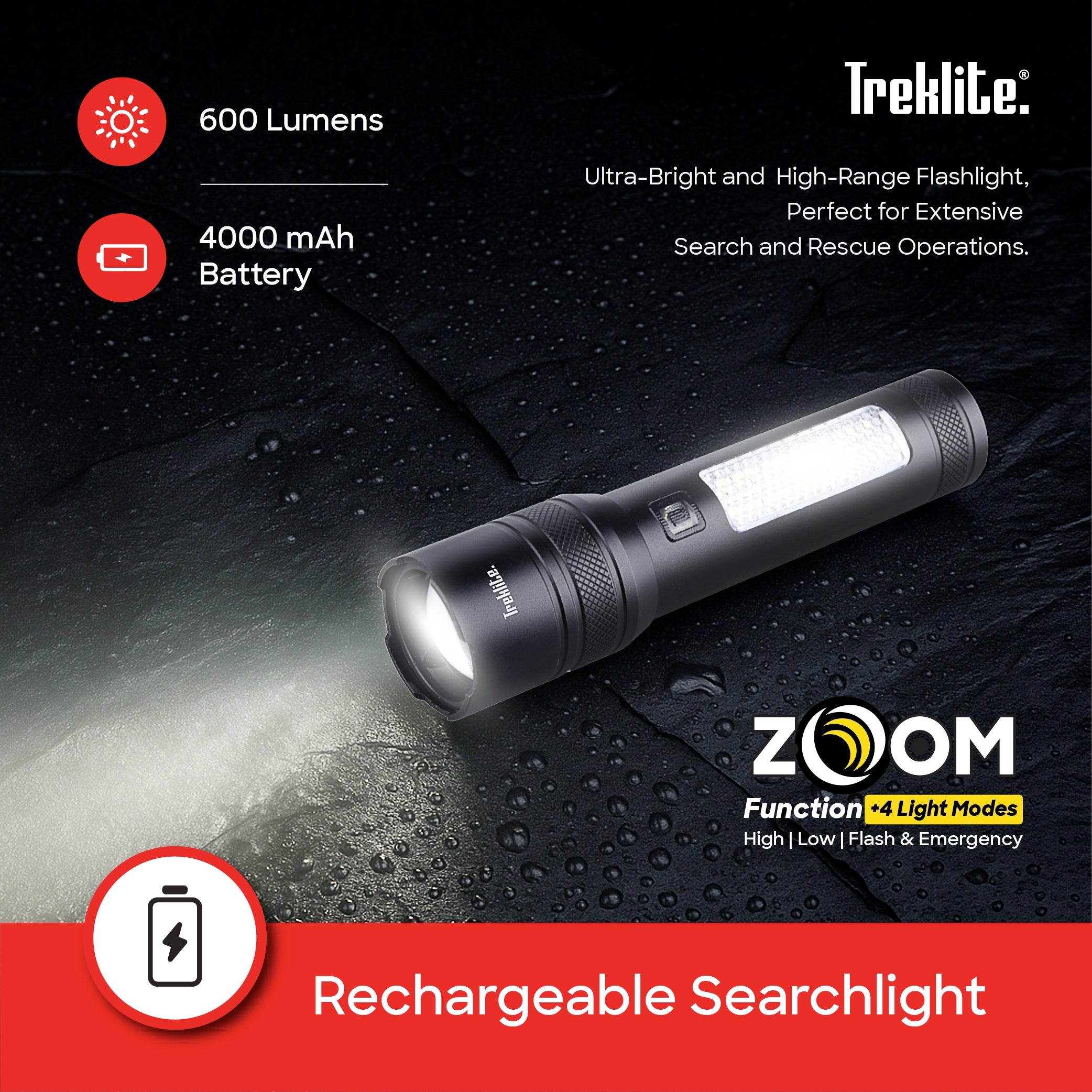 Treklite Laser Search Light Rechargeable 15W LED 2000m Range - TL100SL Sanford KSA