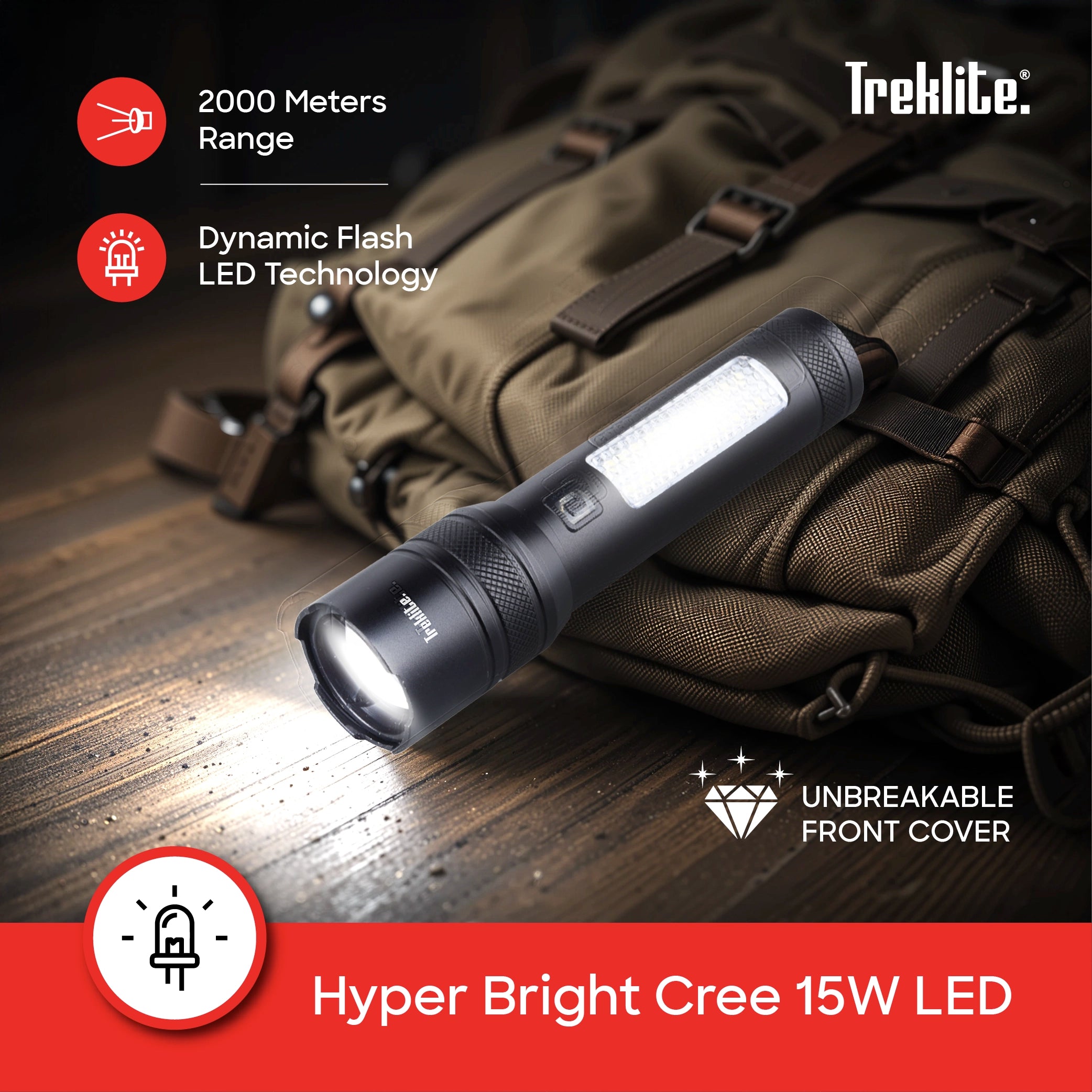 Treklite Laser Search Light Rechargeable 15W LED 2000m Range - TL100SL Sanford KSA