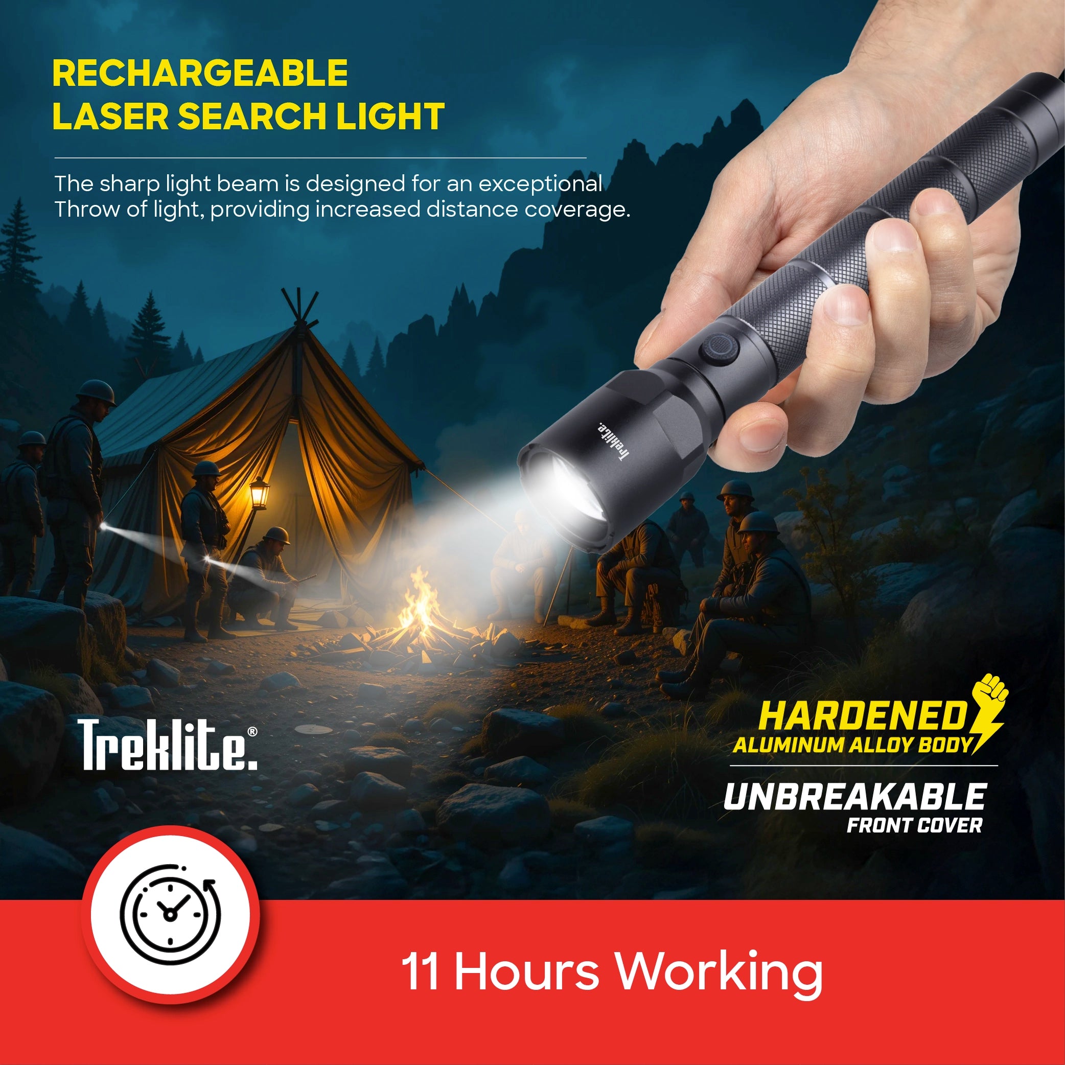 Treklite Rechargeable LED Flashlight with Zoom Function and Unbreakable Body - TL101SL Sanford KSA