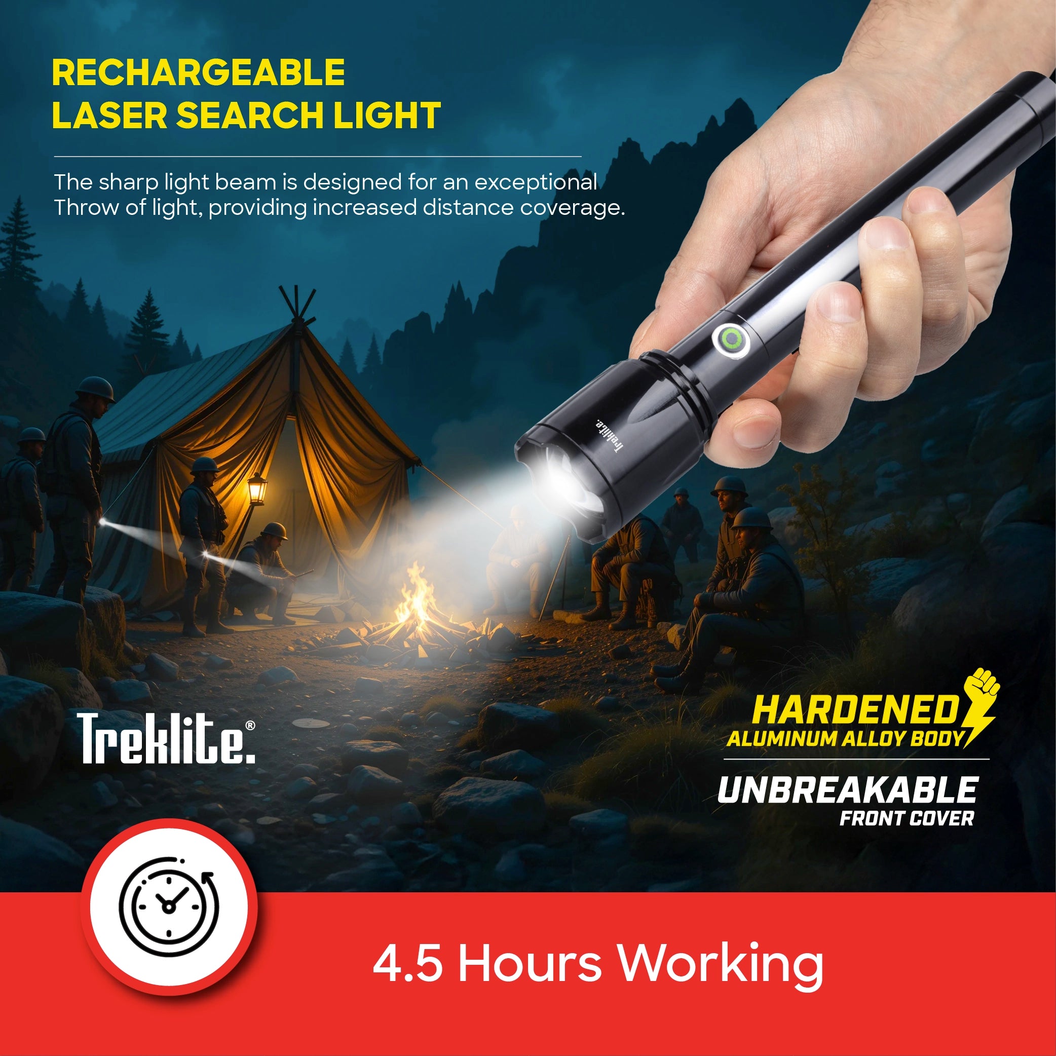 Treklite Rechargeable LED Flashlight with Zoom Function and Unbreakable Body - TL102SL Sanford KSA
