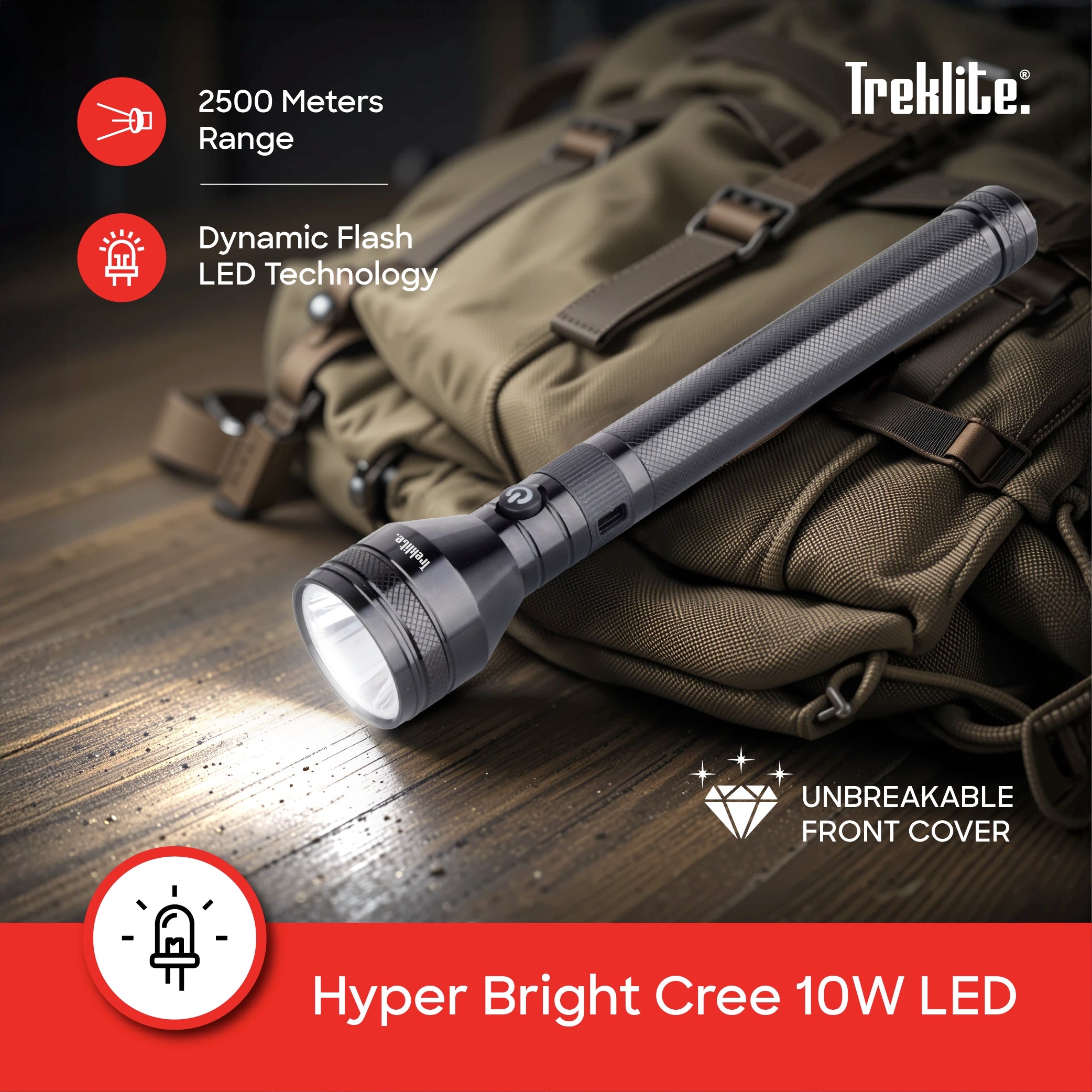 Treklite 2-in-1 Rechargeable LED Flashlight Torch Combo 10W 2500m Long Range - TL201SLC Sanford KSA