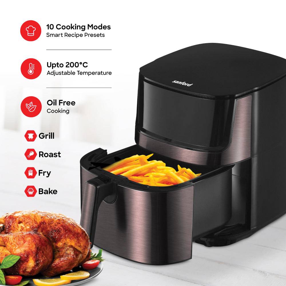Sanford SF2458AF 8.0L air fryer basket and capacity detail