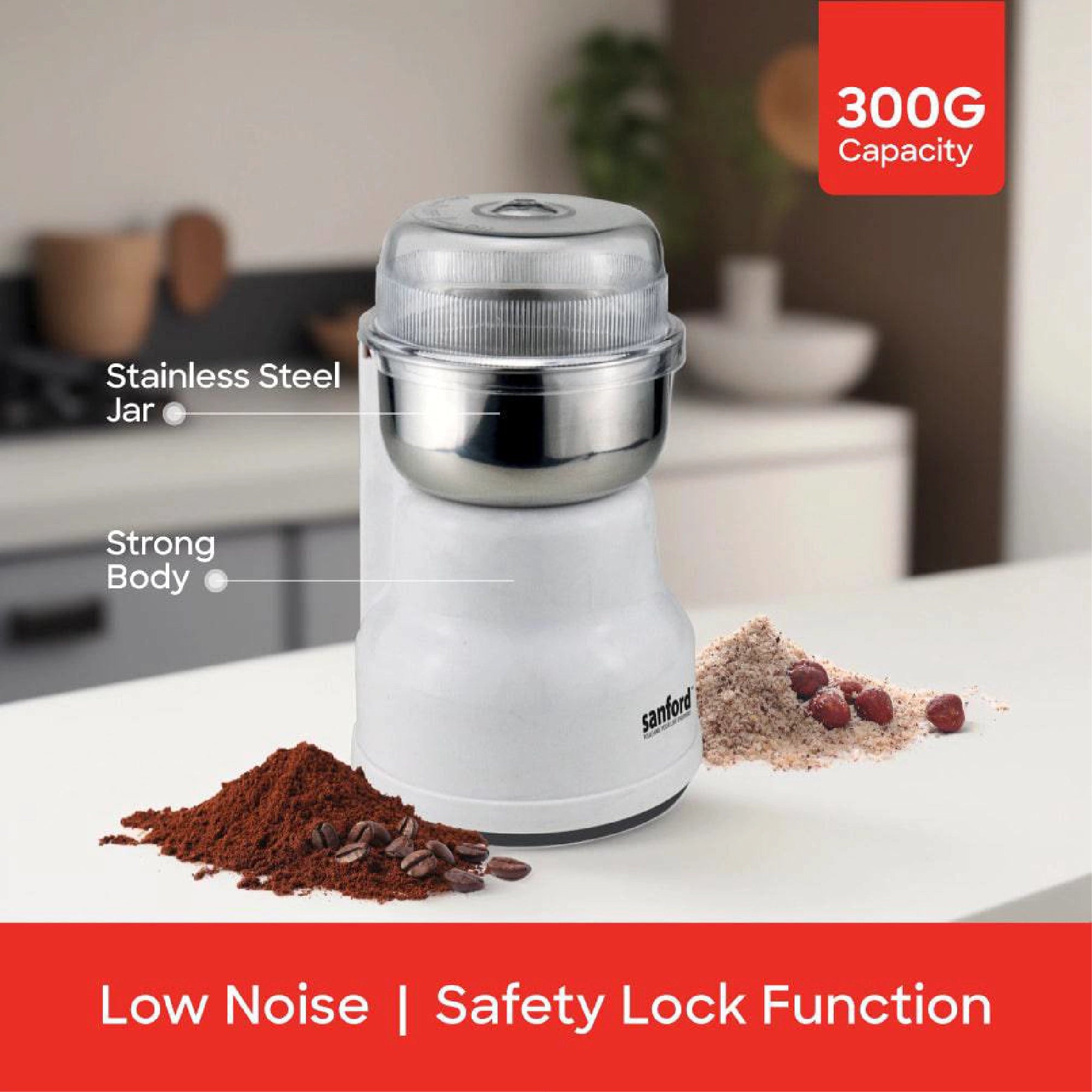 Sanford Coffee Grinder 200W Copper Motor 50g Stainless Steel Blade - SF5658CG Sanford KSA