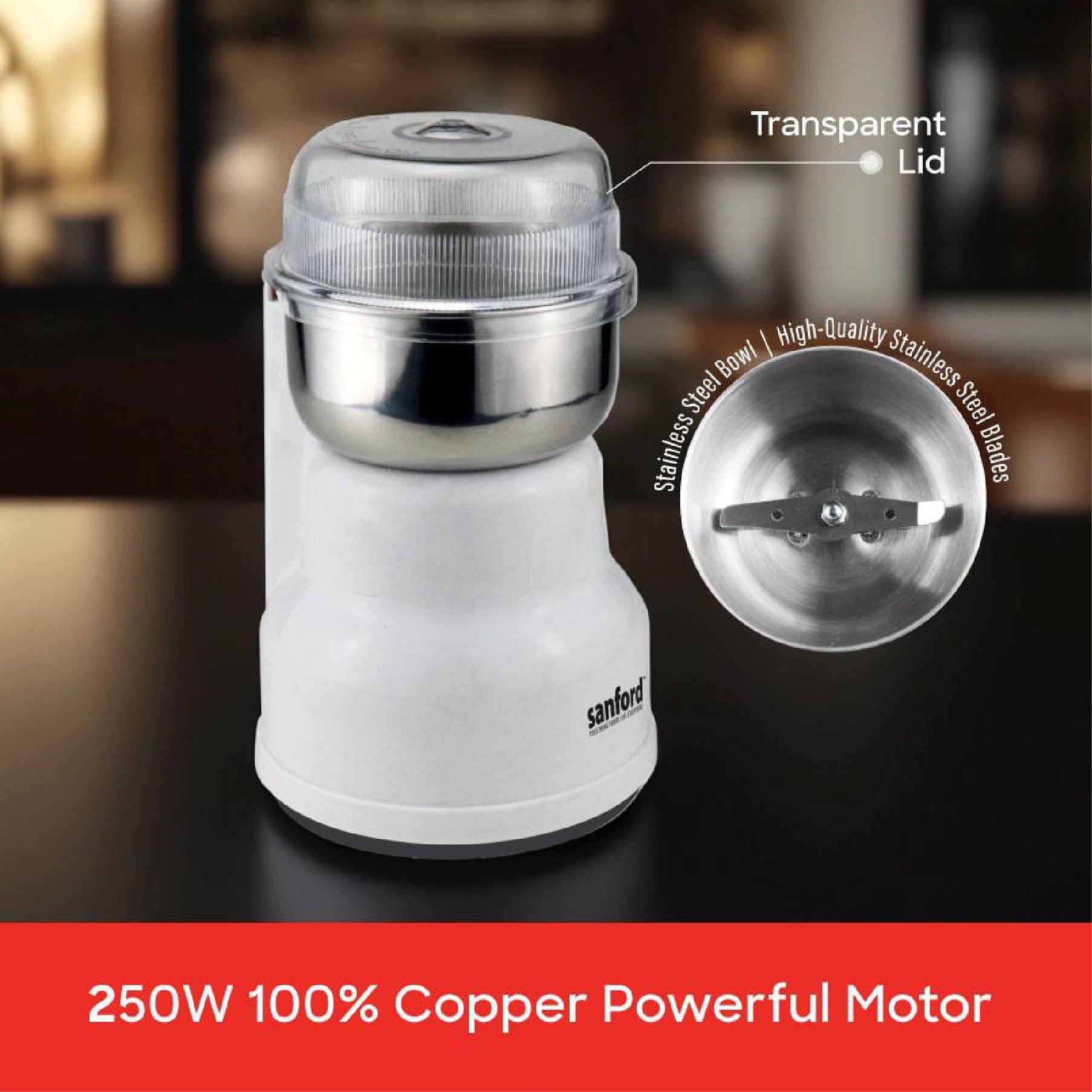 Sanford Coffee Grinder 200W Copper Motor 50g Stainless Steel Blade - SF5658CG Sanford KSA