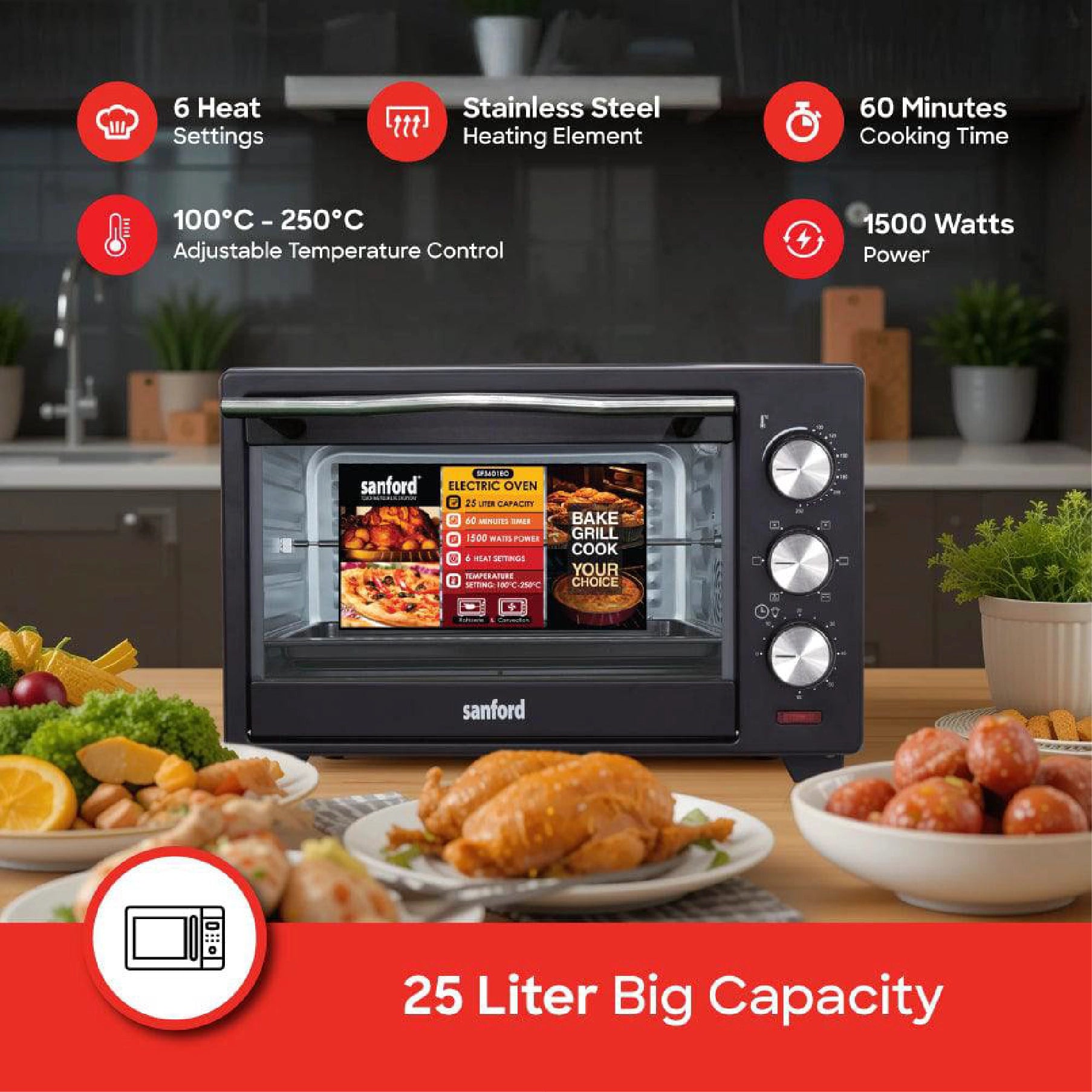 Sanford Electric Oven 25L Rotisserie & Convection 1500W - SF3601EO Sanford KSA