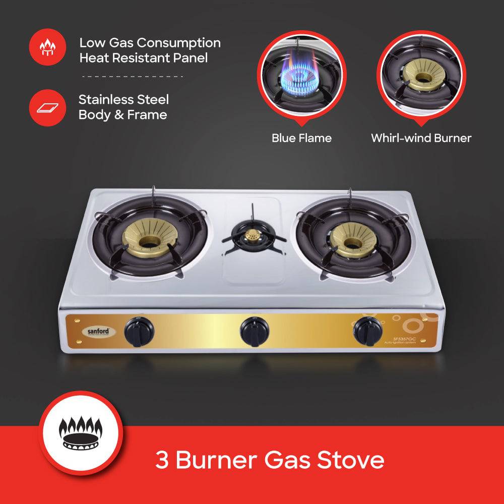 Sanford SF5357GC-B 3 burner stove burner configuration top view
