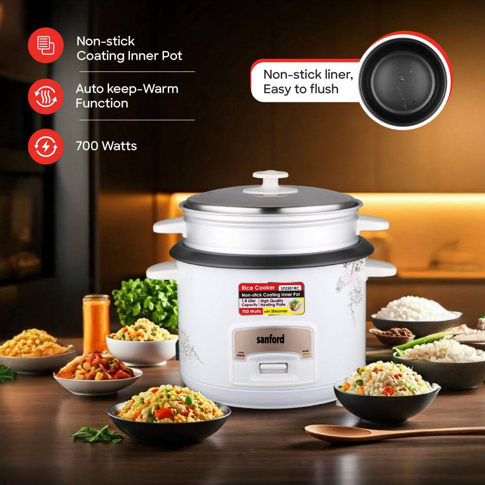 Sanford SF2501RC 1.8L rice cooker keep warm function controls
