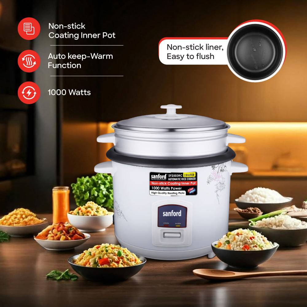 Sanford SF2503RC 2.8L rice cooker keep warm function controls