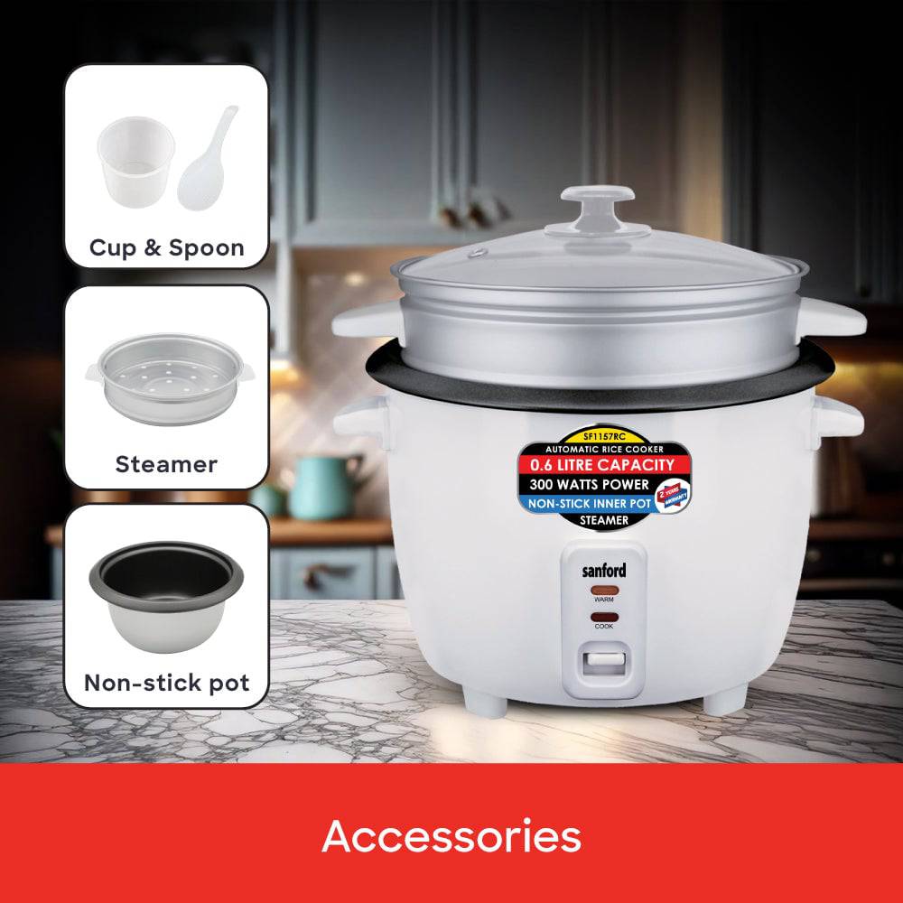Sanford SF1157RC compact rice cooker side profile view